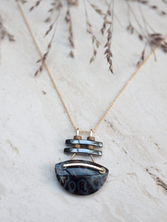 Orb Agate Three Bar Pendant