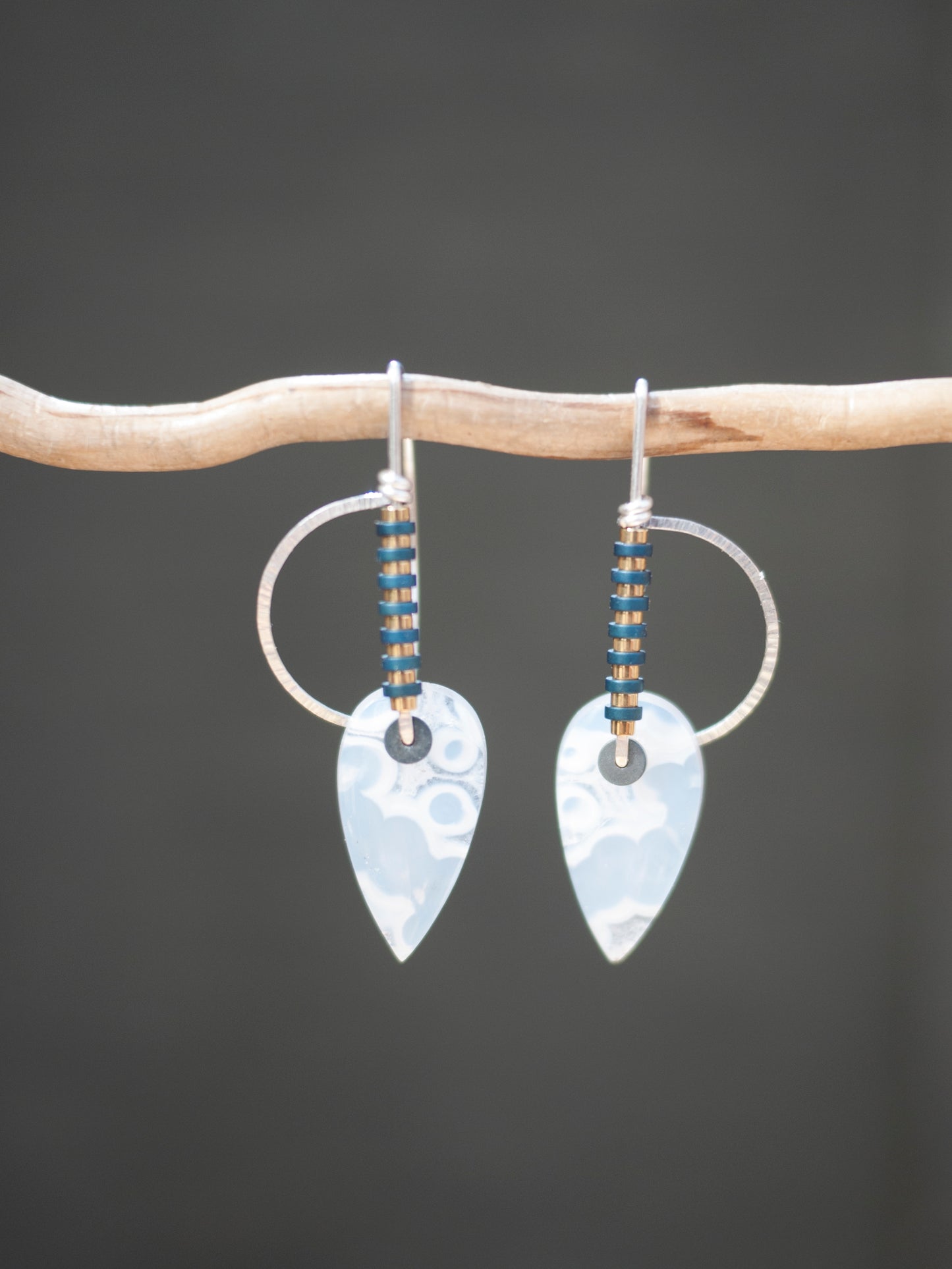 Orbicular Agate Half Circle Drop Earrings