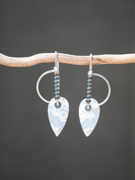 Orbicular Agate Half Circle Drop Earrings
