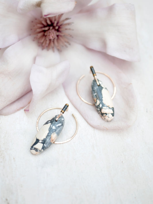 Oval Maligano Jasper Ear Jackets