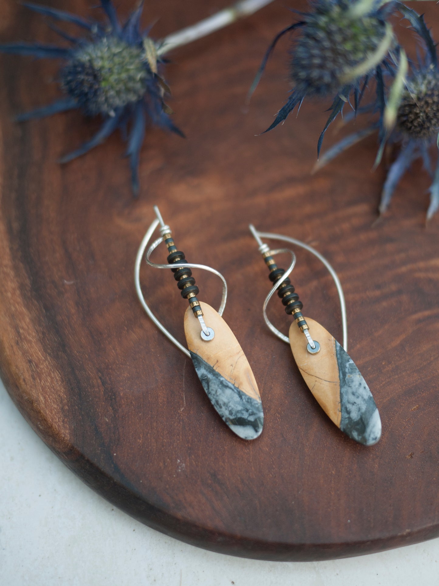 Spiral Sculptural Maligano Jasper Drop Earrings