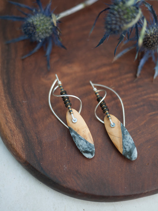 Spiral Sculptural Maligano Jasper Drop Earrings