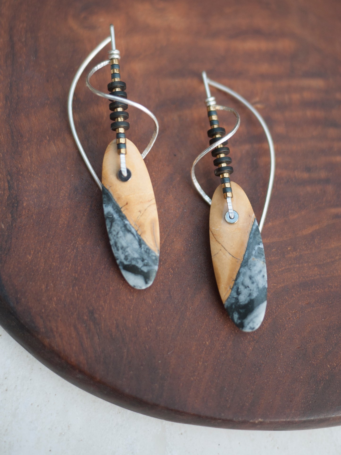 Spiral Sculptural Maligano Jasper Drop Earrings