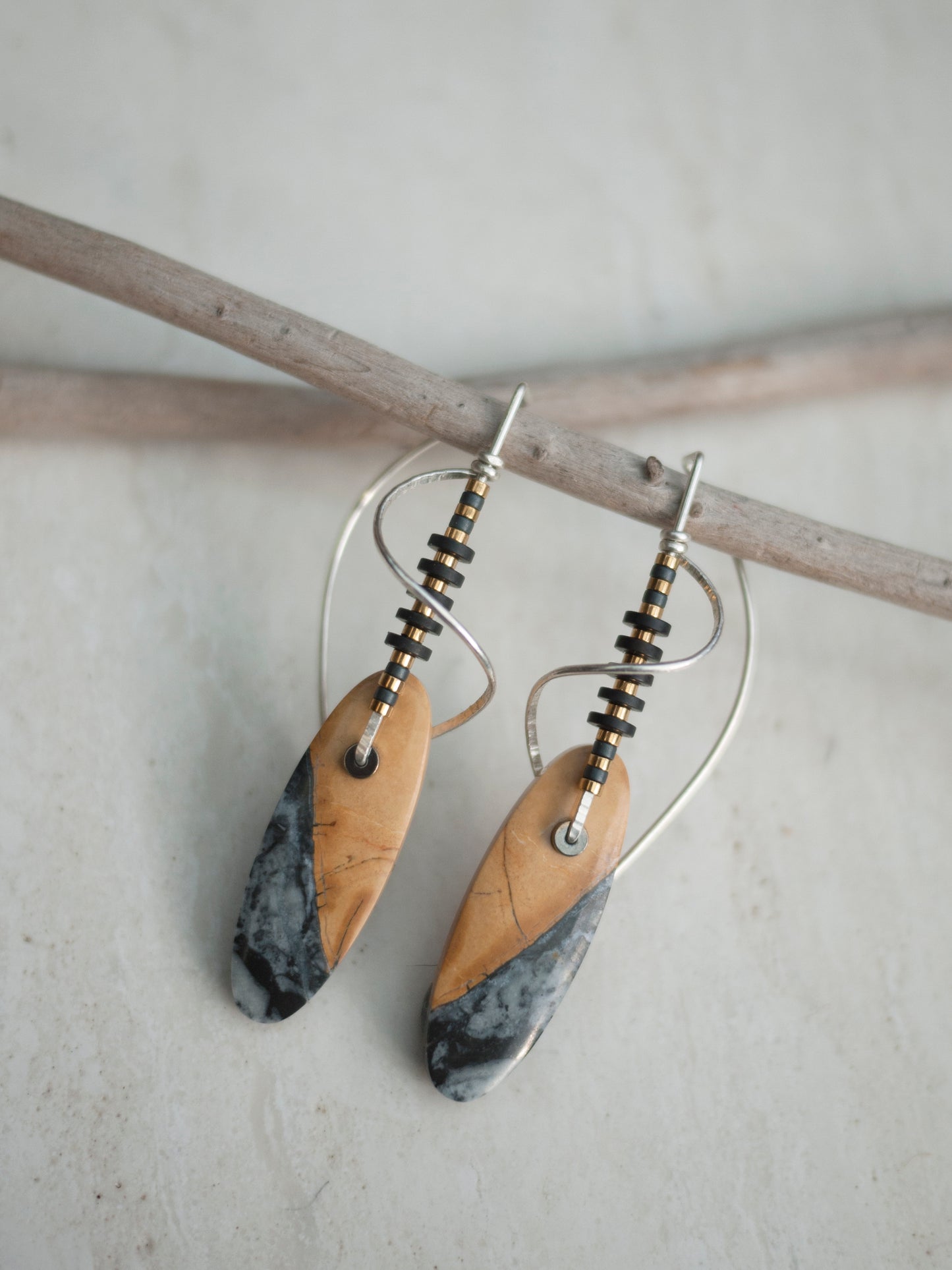 Spiral Sculptural Maligano Jasper Drop Earrings