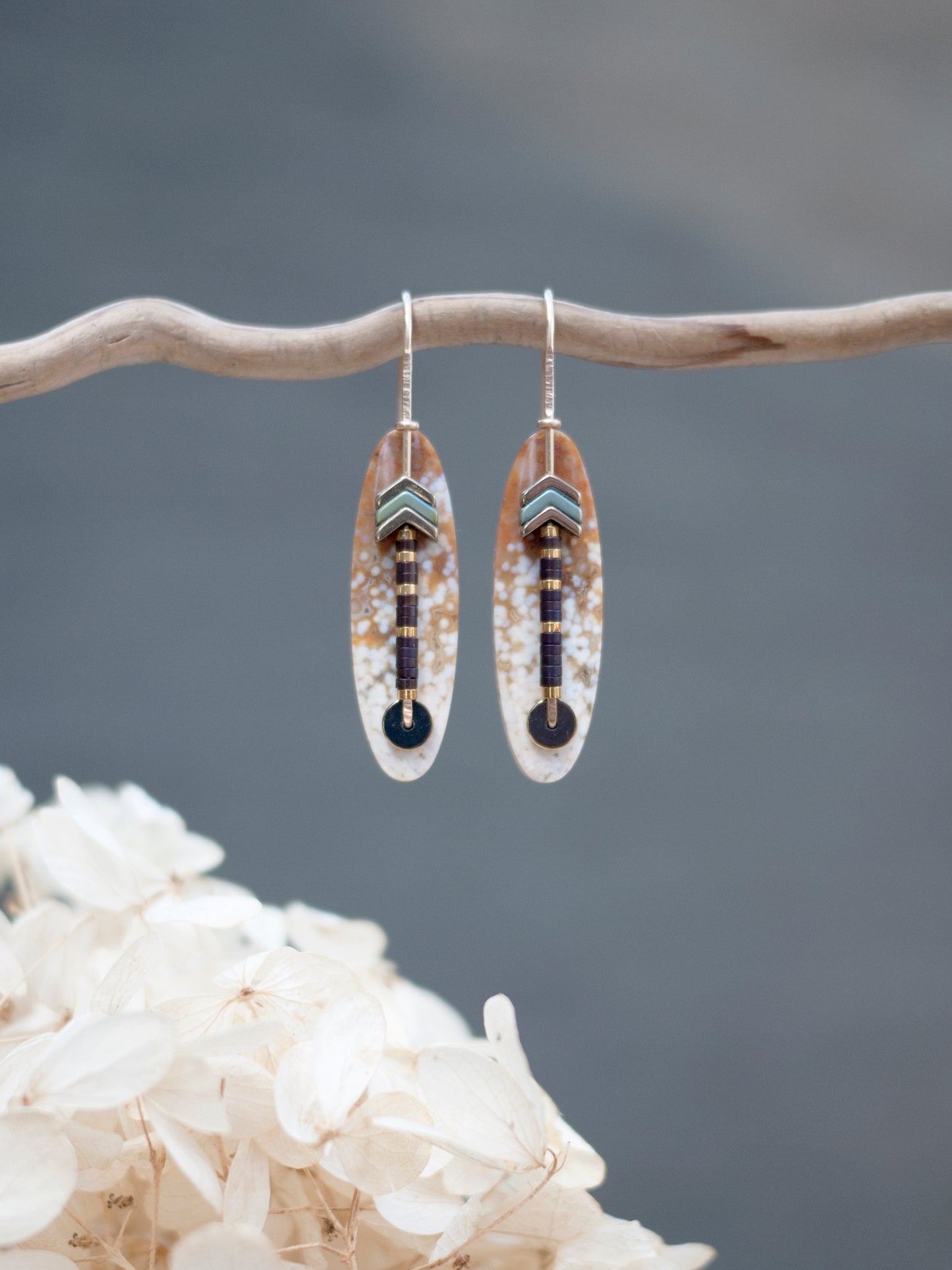 Oval Ocean Jasper Drop Earrings