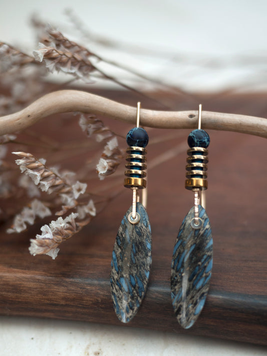 Oval Petrified Palmwood Drop Earrings