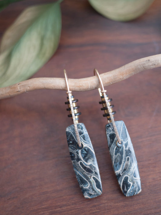 Petrified Palm Root Drop Earrings
