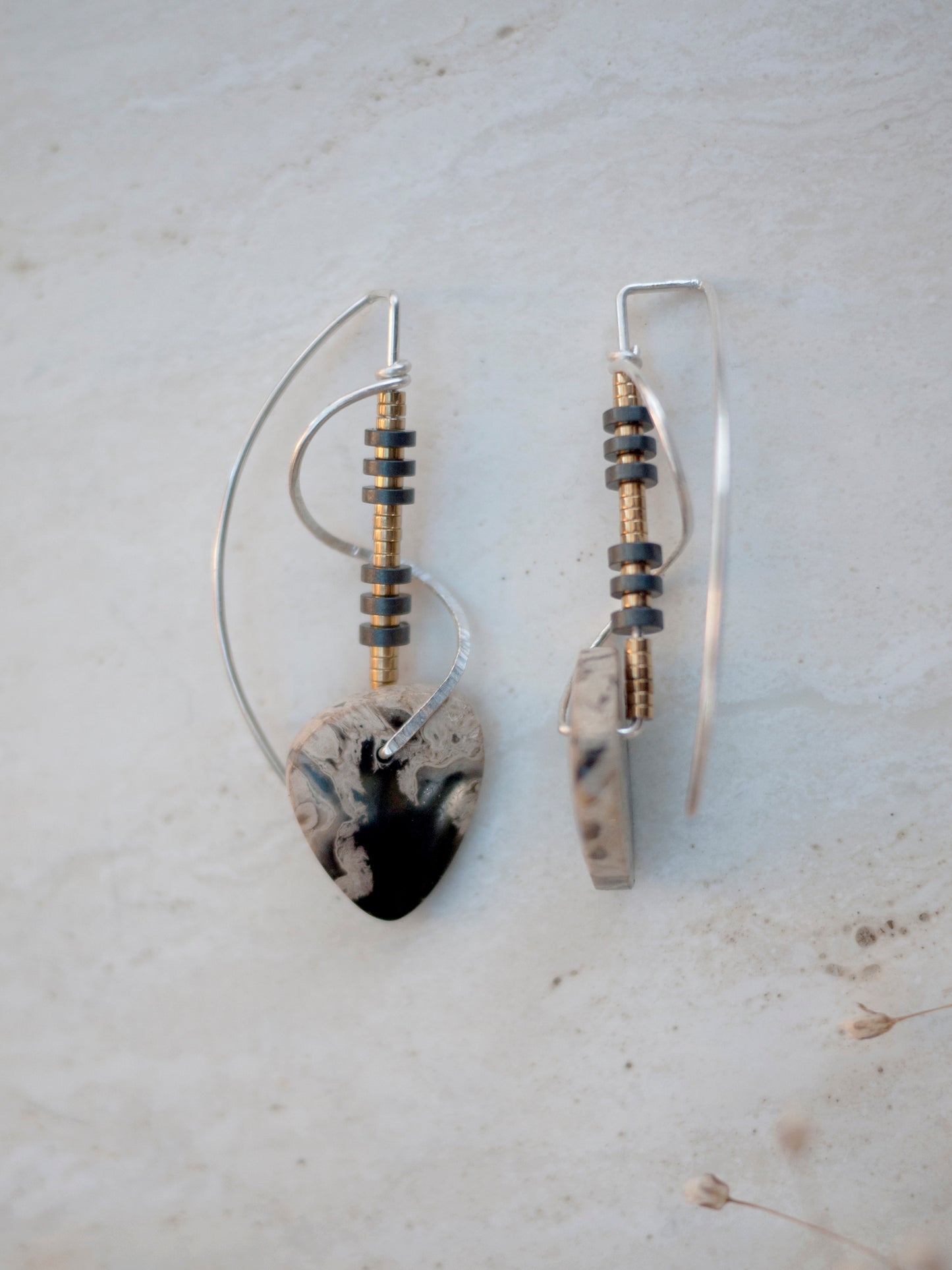Sculptural Spiral Petrified Palm Wood Drop Earrings