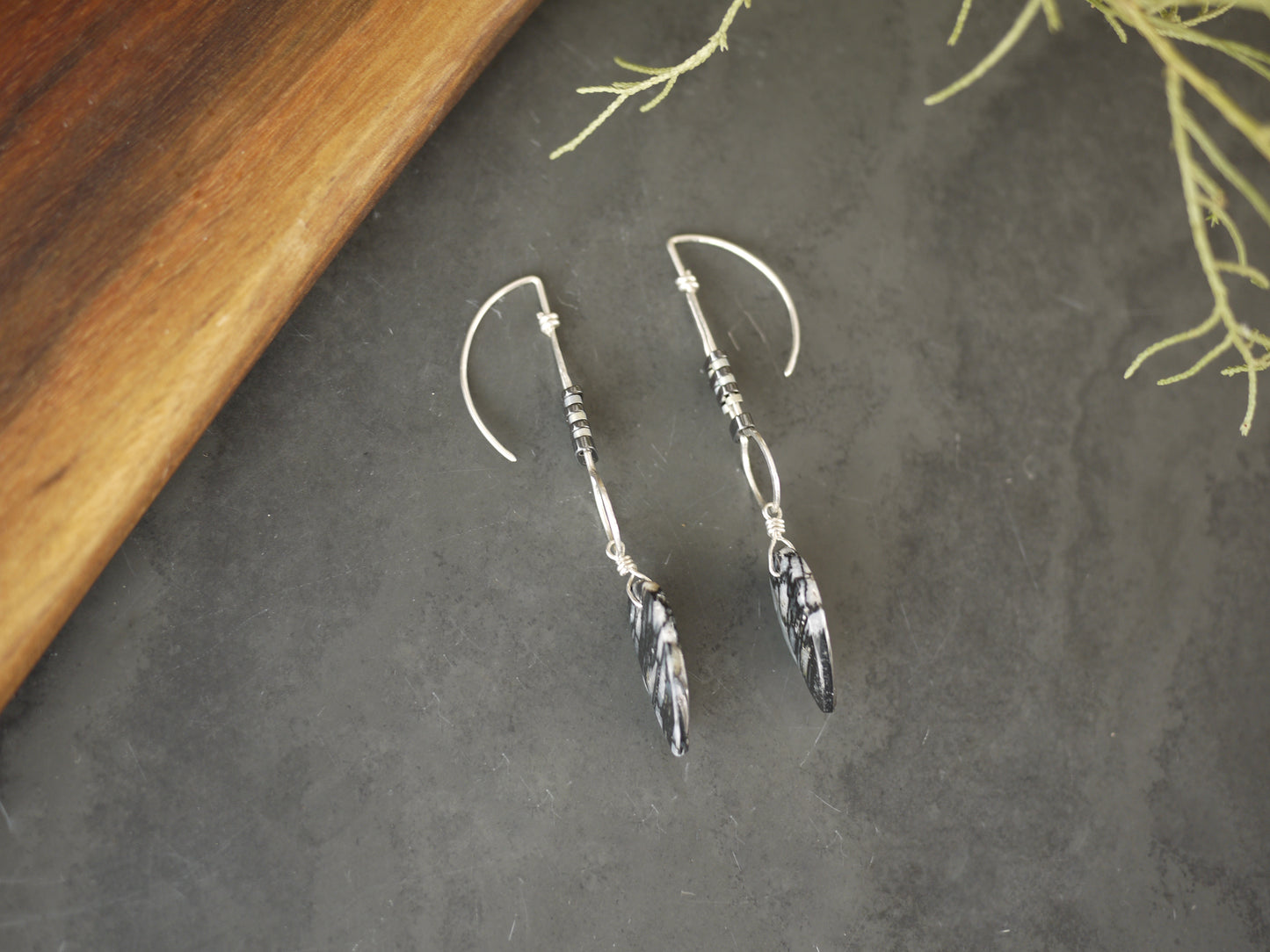 Silver Dangle Earrings With Palmwood Drops