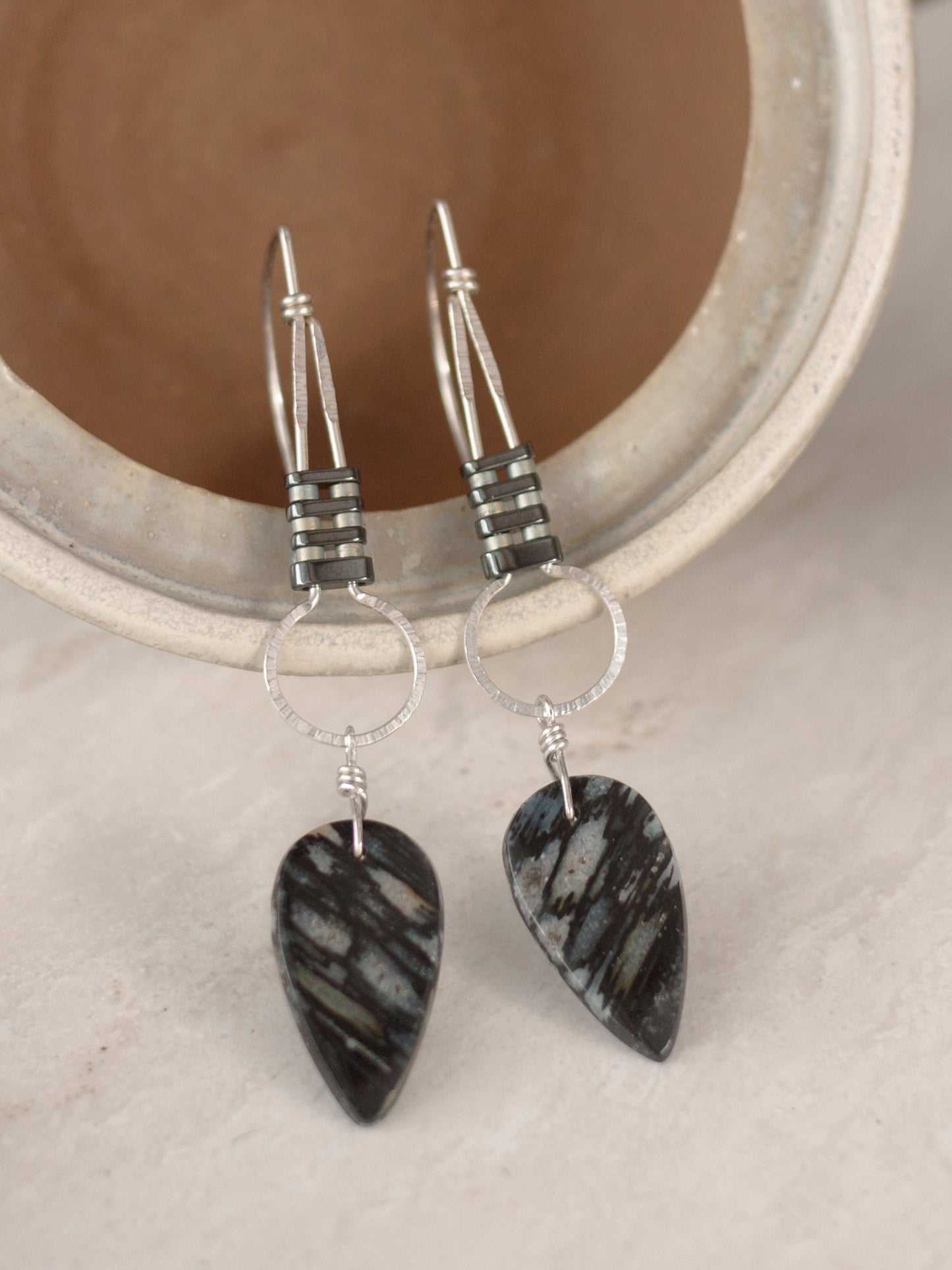 Silver Dangle Earrings With Palmwood Drops