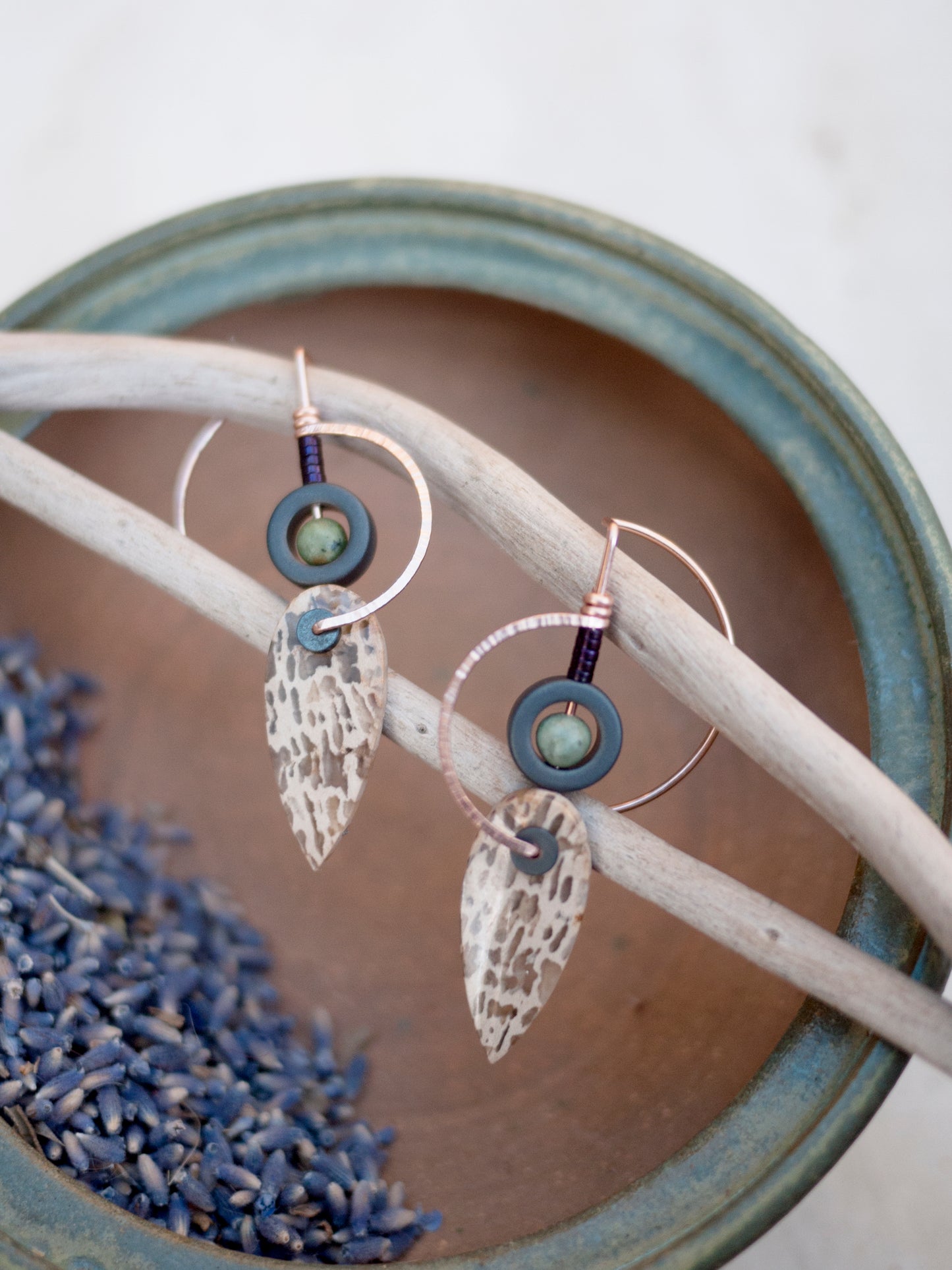 Petrified Palmwood Circle Motif Earrings