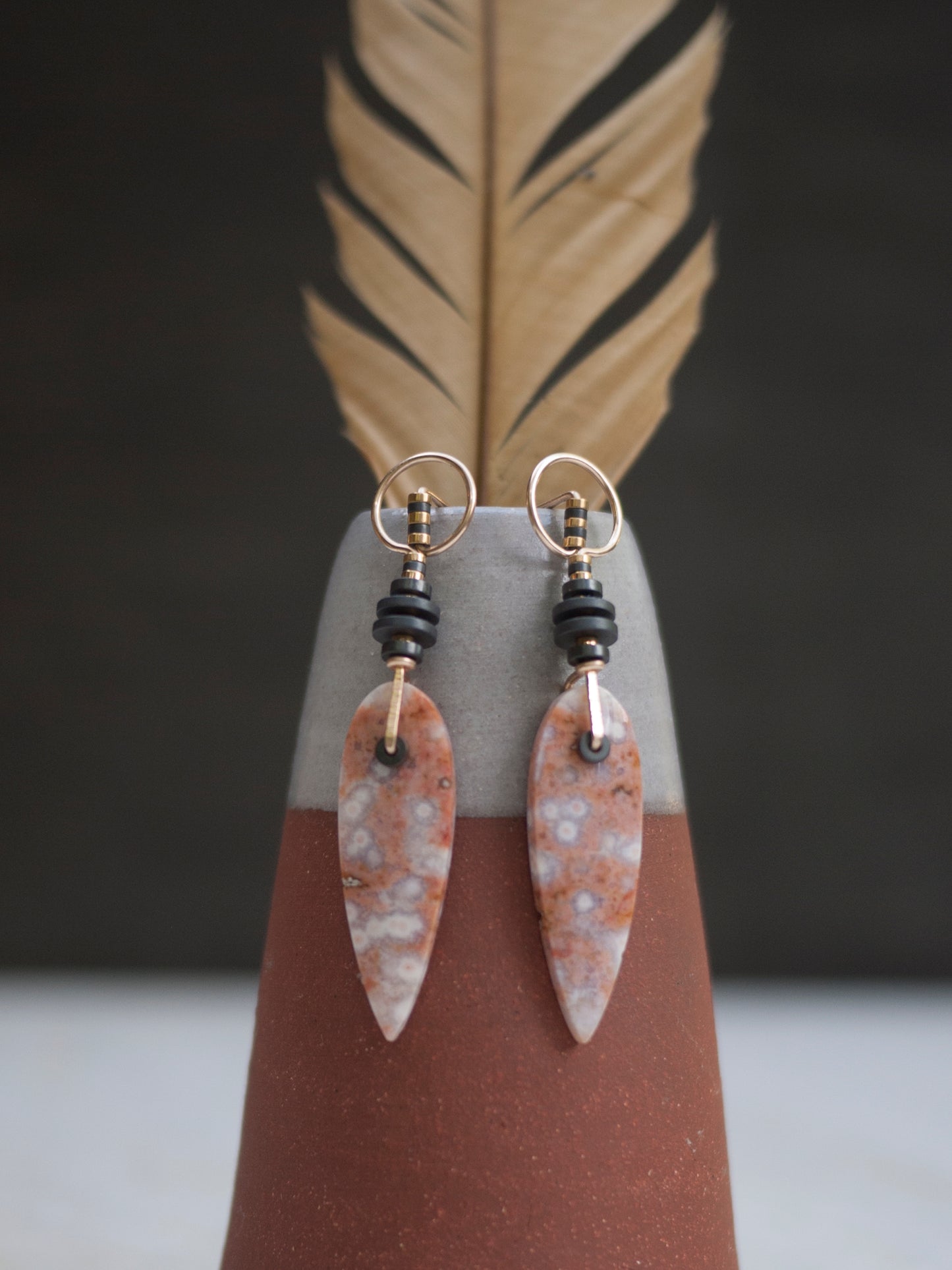 Pink Ocean Jasper Threader Earrings