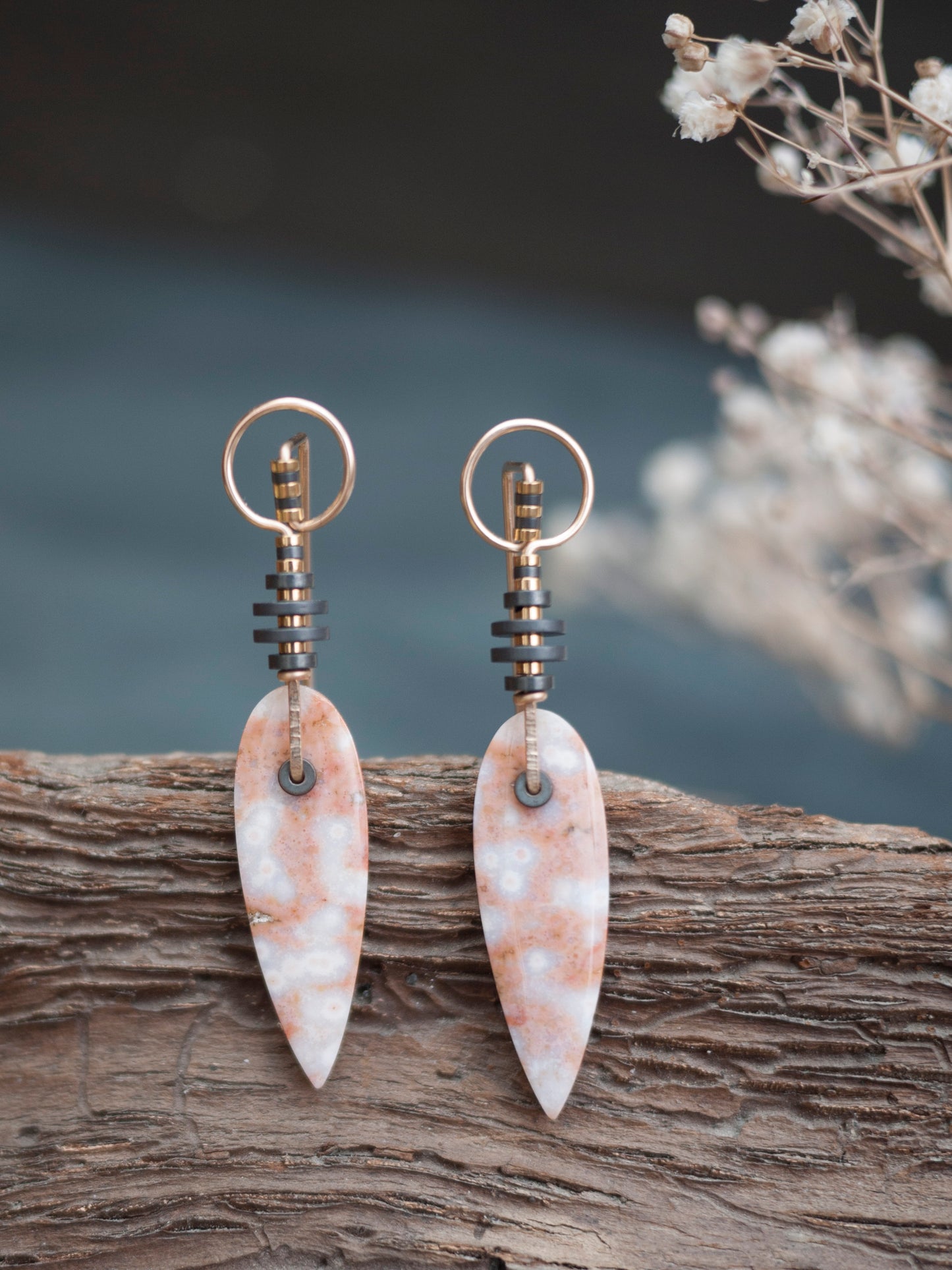 Pink Ocean Jasper Threader Earrings