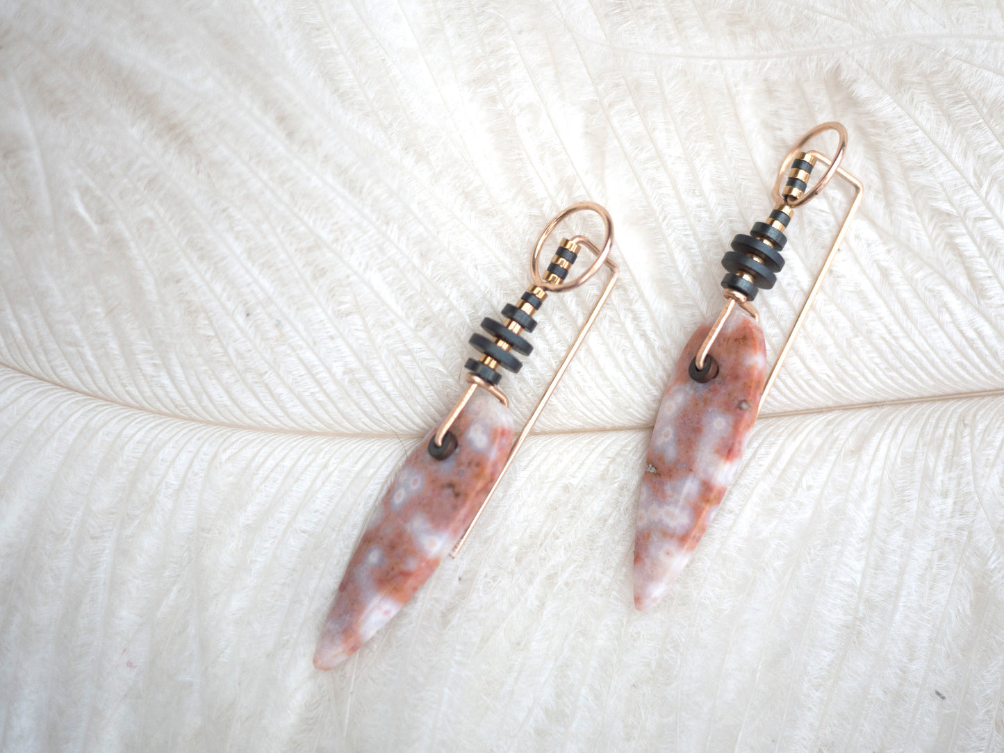 Pink Ocean Jasper Threader Earrings