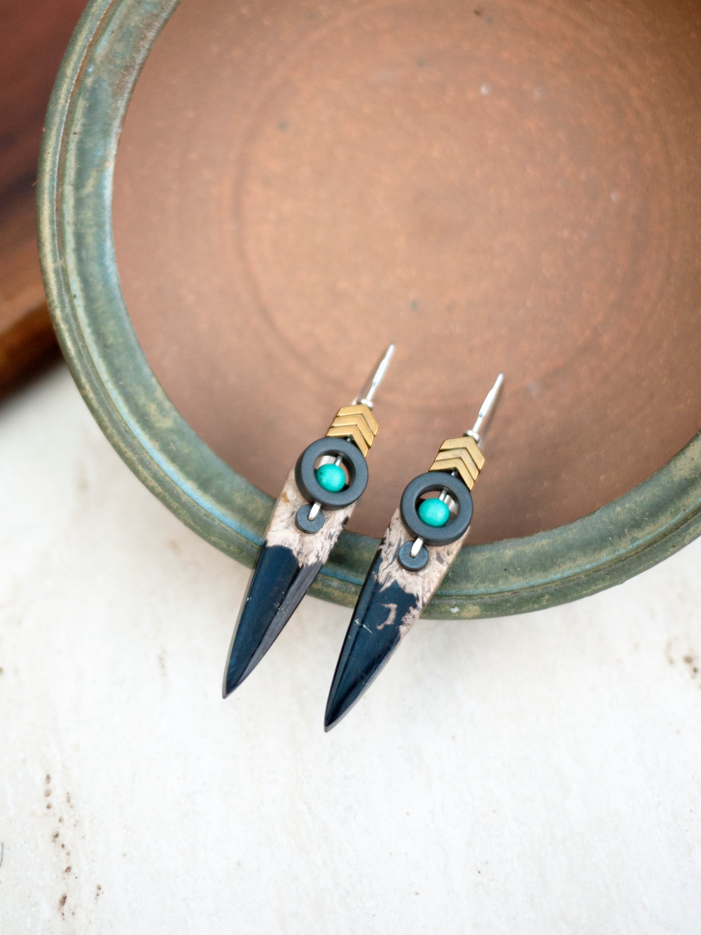 Petrified Palm Root Spear Earrings