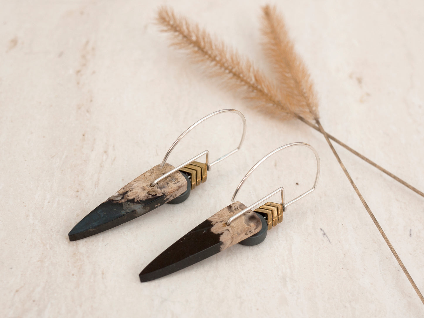 Petrified Palm Root Spear Earrings