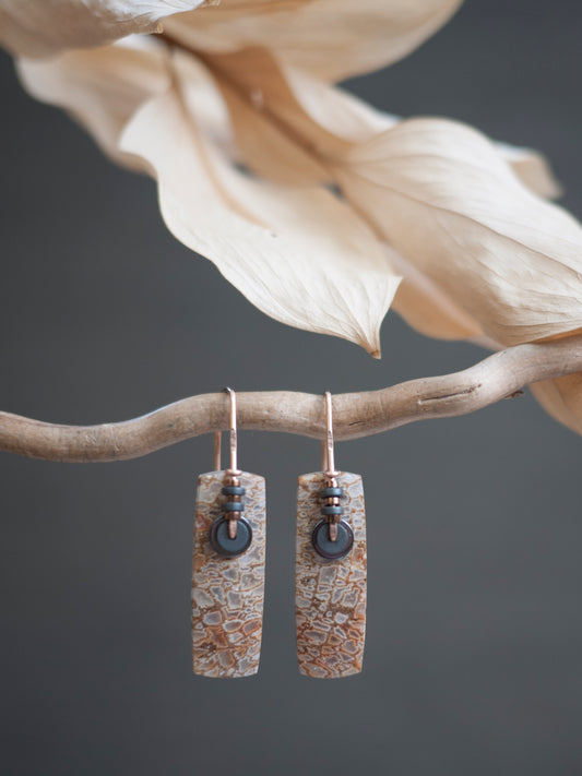 Petrified Pocket Rot Wood  Drop Earrings