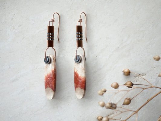 Fossilized Wood Drop Earrings