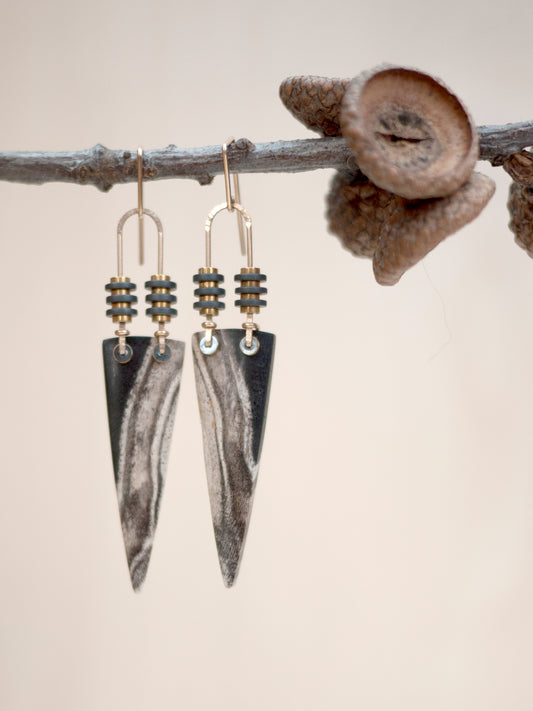 Petrified Wood Spear Dangle Earrings