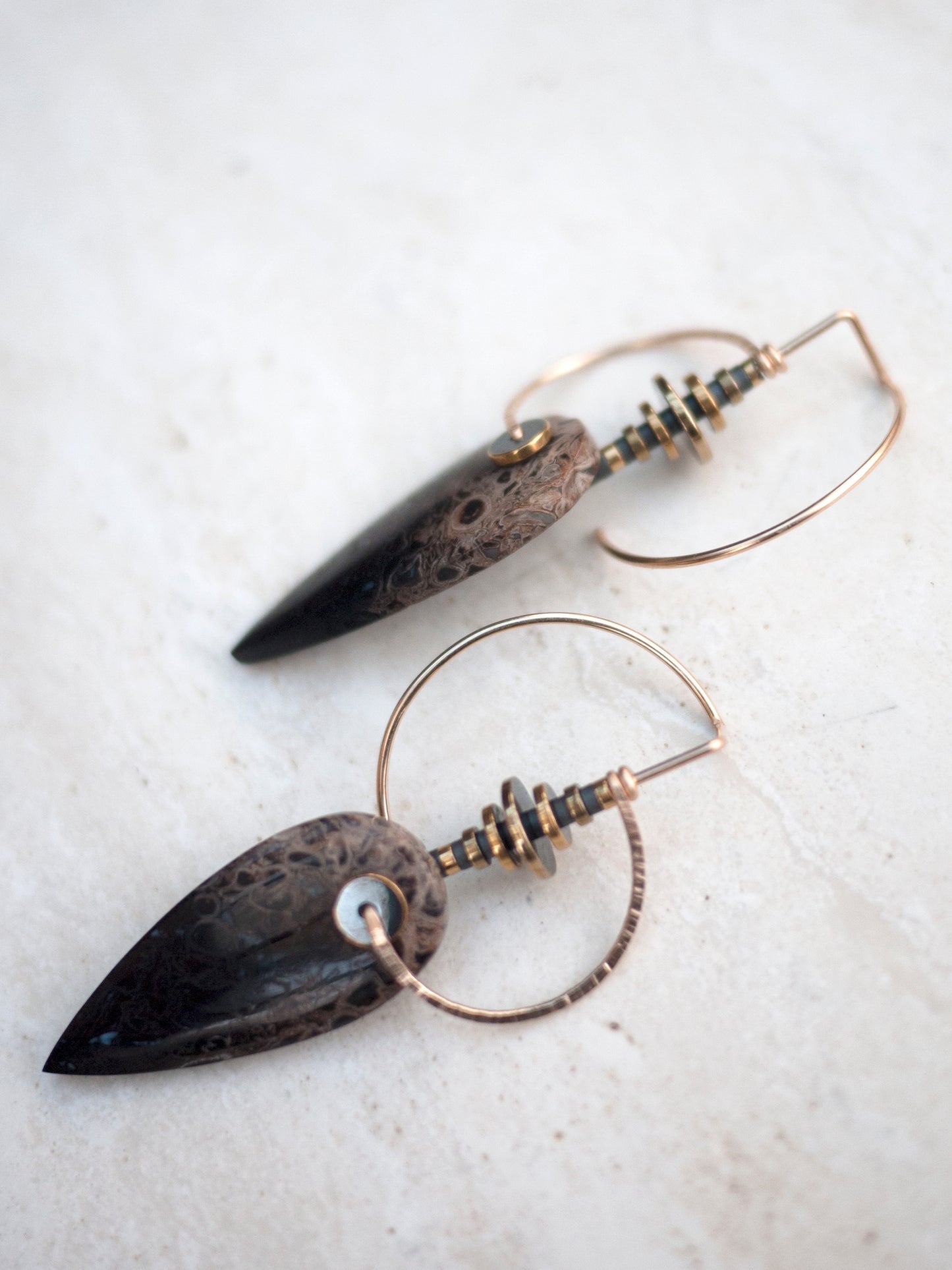 Petrified Palmwood Circle Motif Earrings