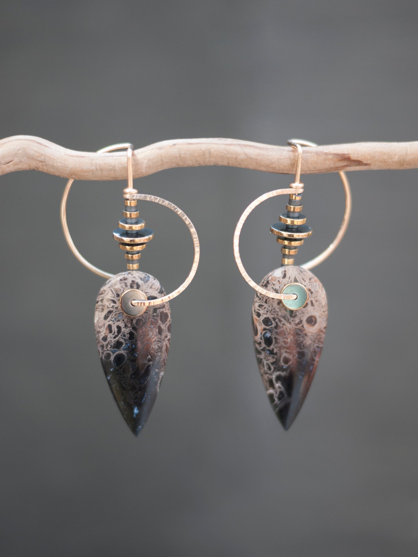 Petrified Palmwood Circle Motif Earrings