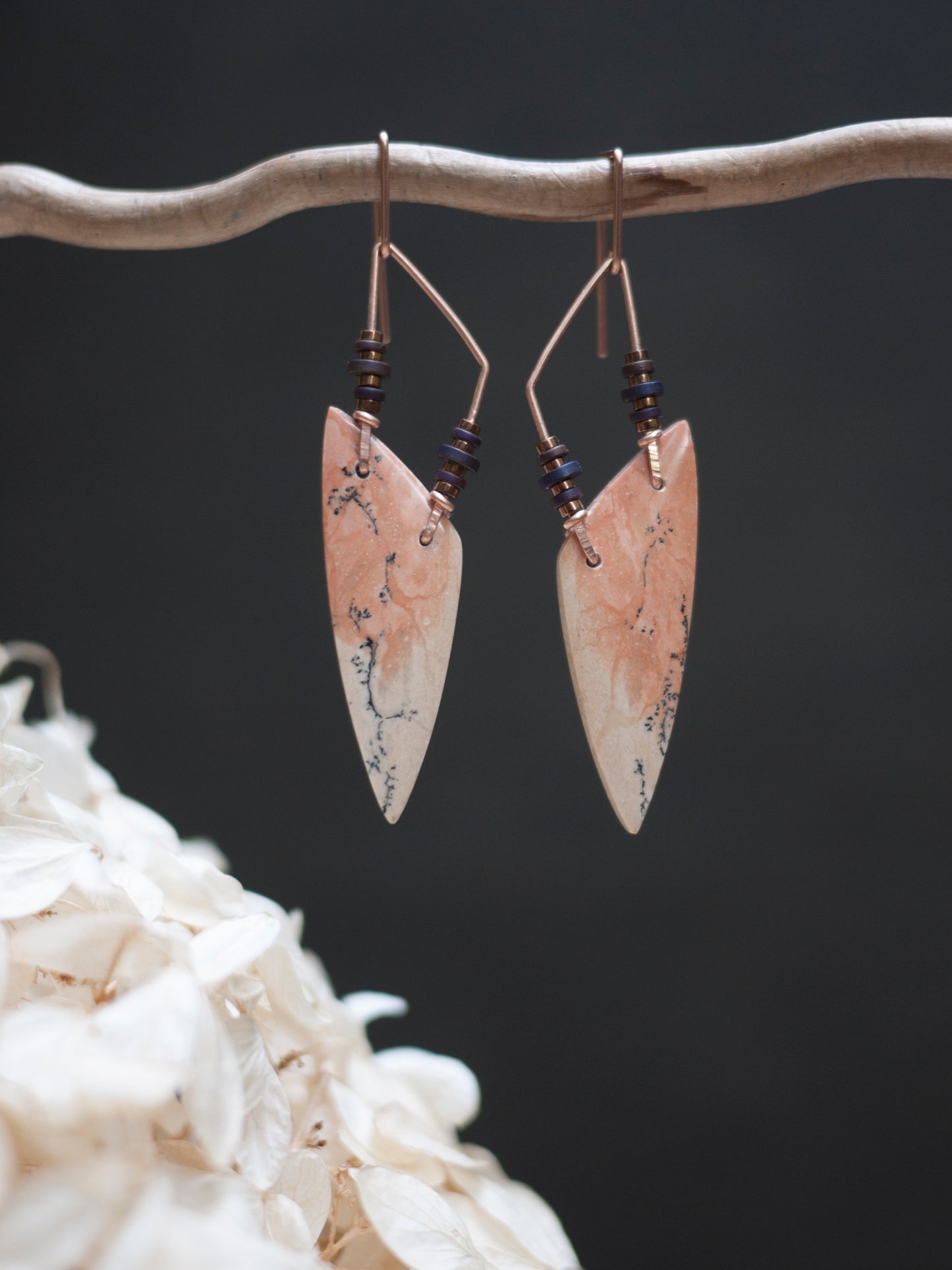Pink Dendrite Spear Dangle Earrings