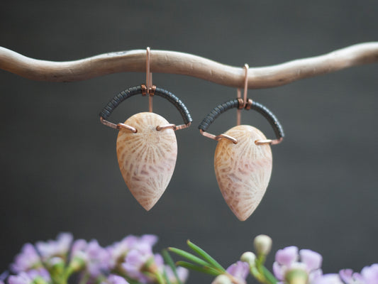 Pink Fossil Coral Arch Earrings