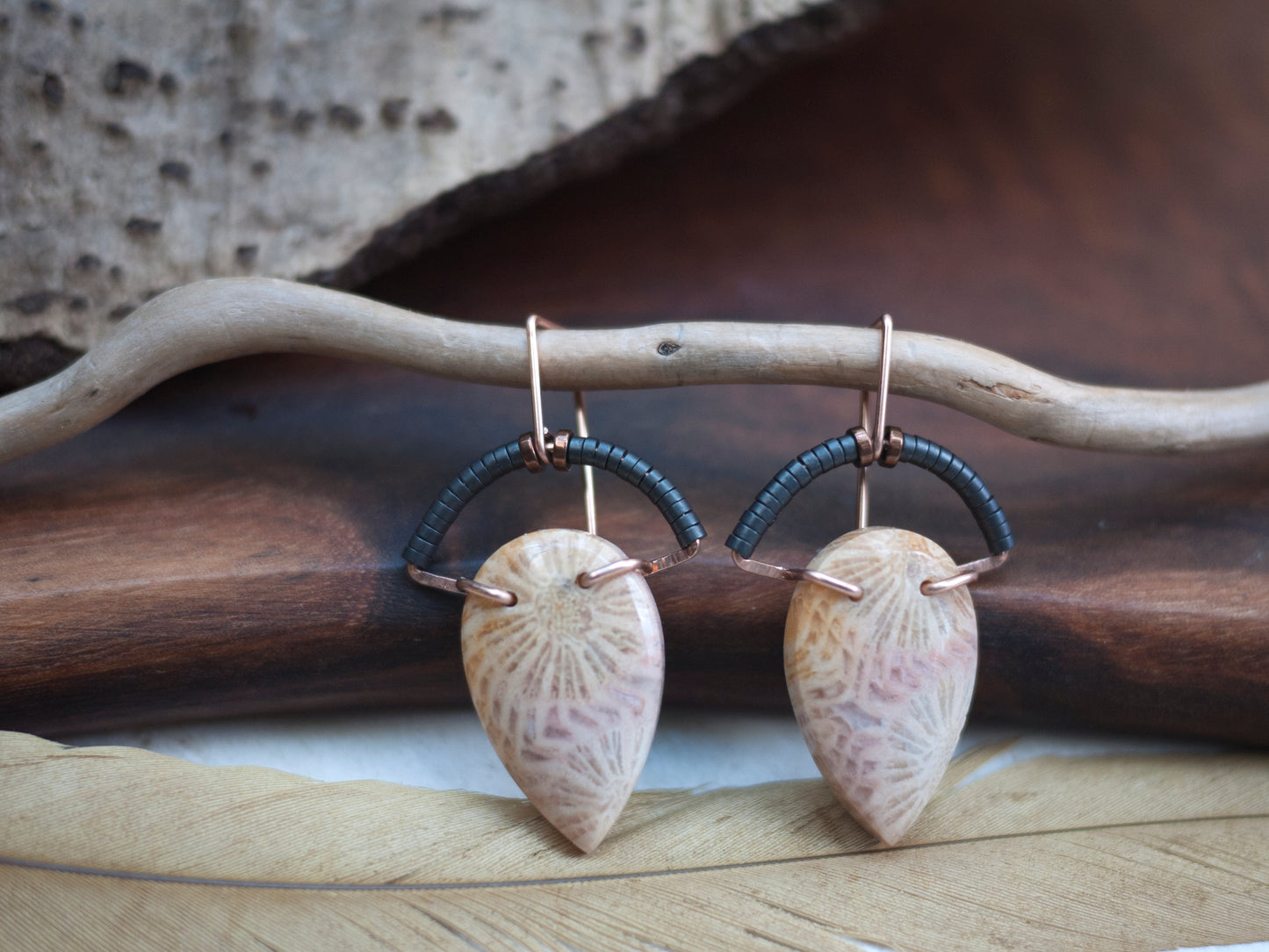 Pink Fossil Coral Arch Earrings