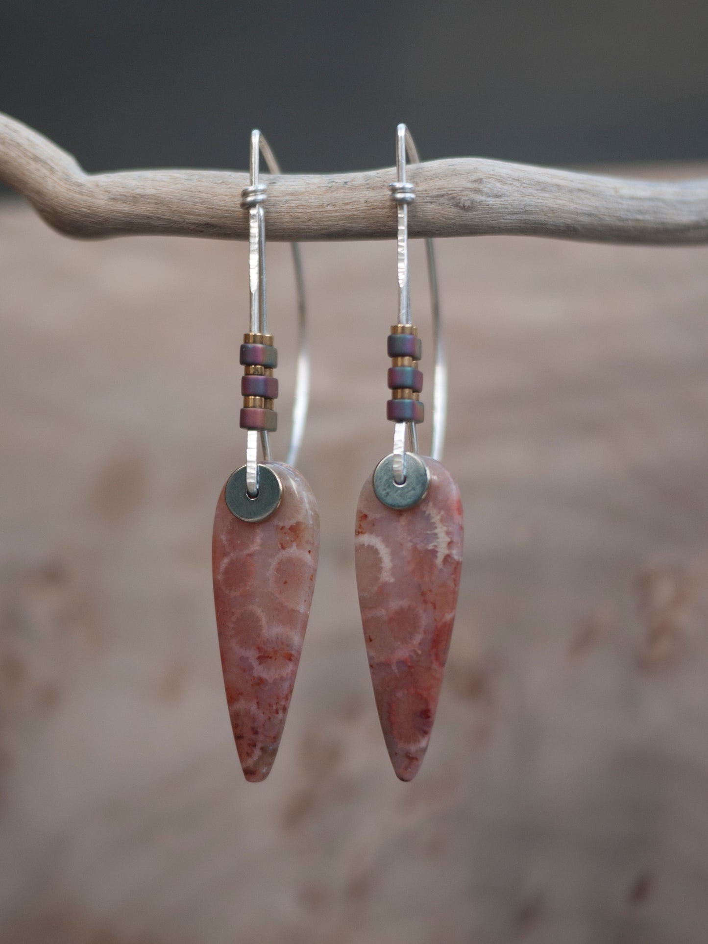 Pink Fossil Coral Drop Earrings