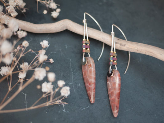 Pink Fossil Coral Drop Earrings