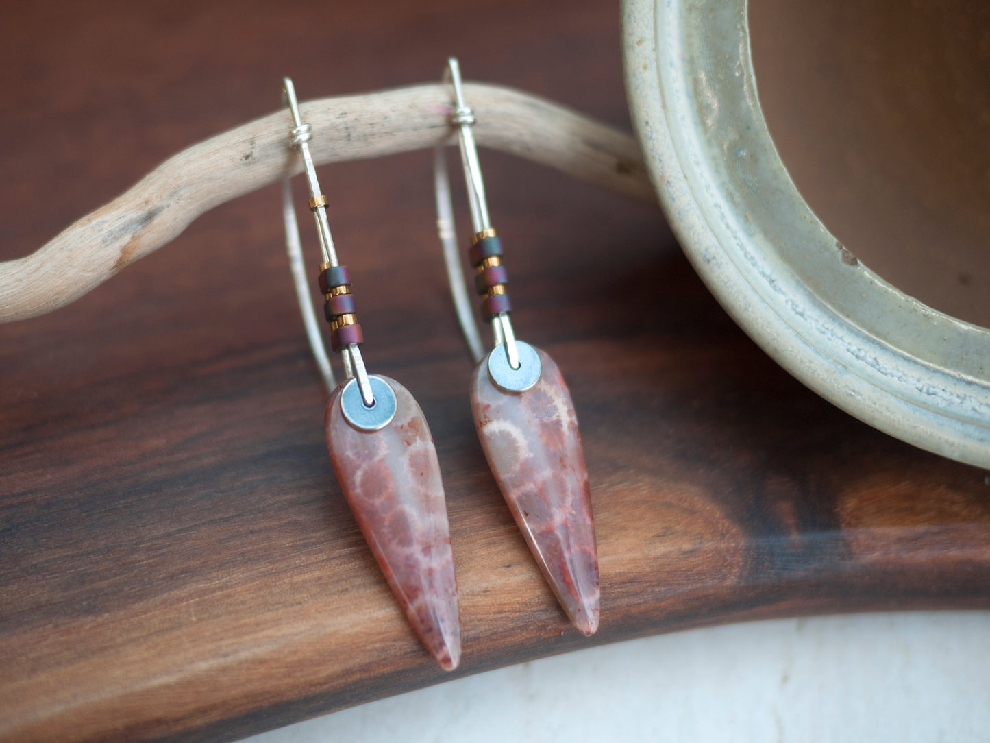 Pink Fossil Coral Drop Earrings