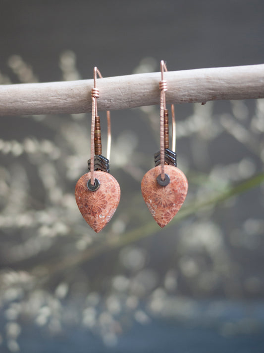 Pink Fossil Coral Drop Earrings