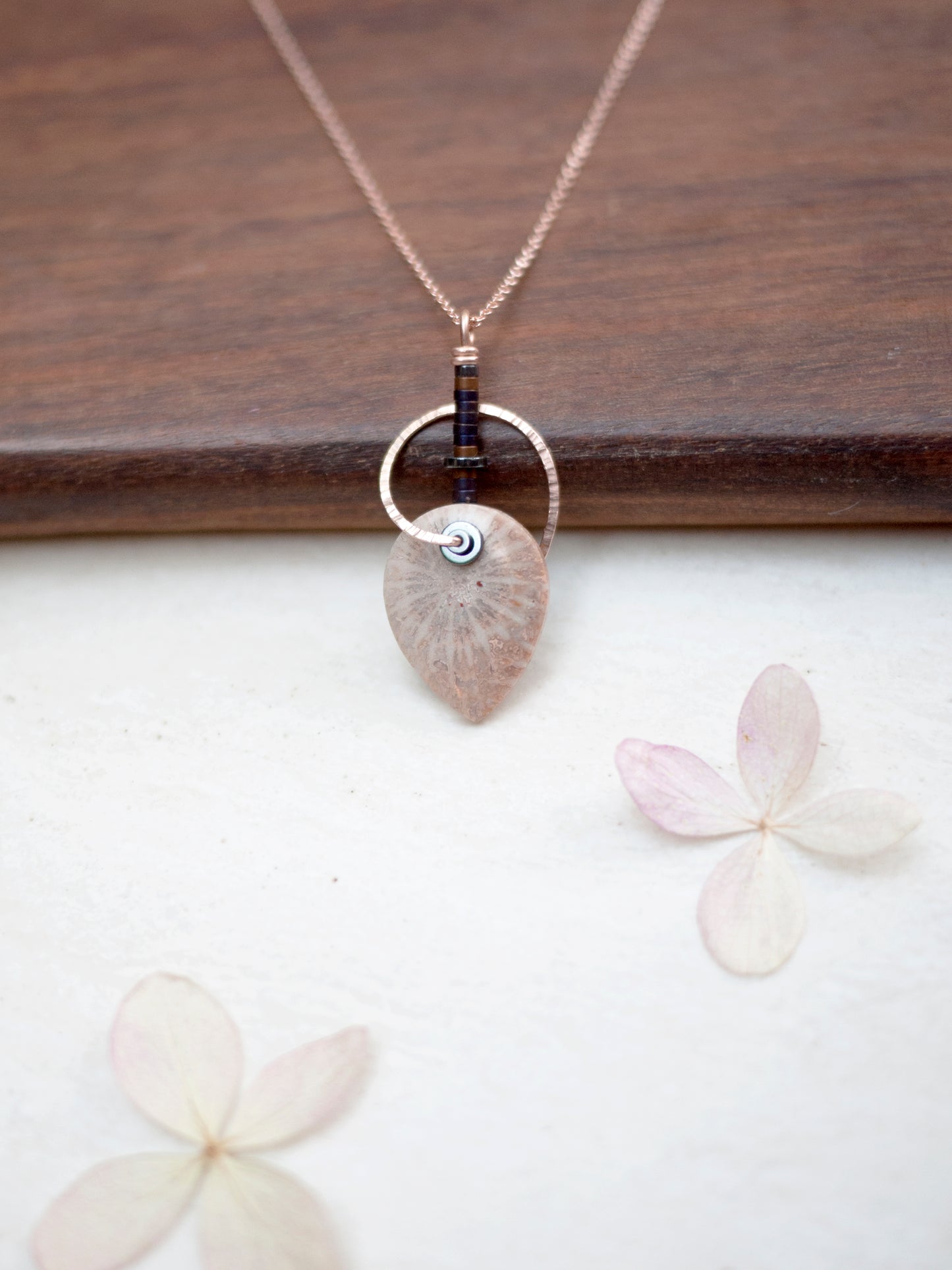 Nautilus Shaped Fossil Coral Pendant