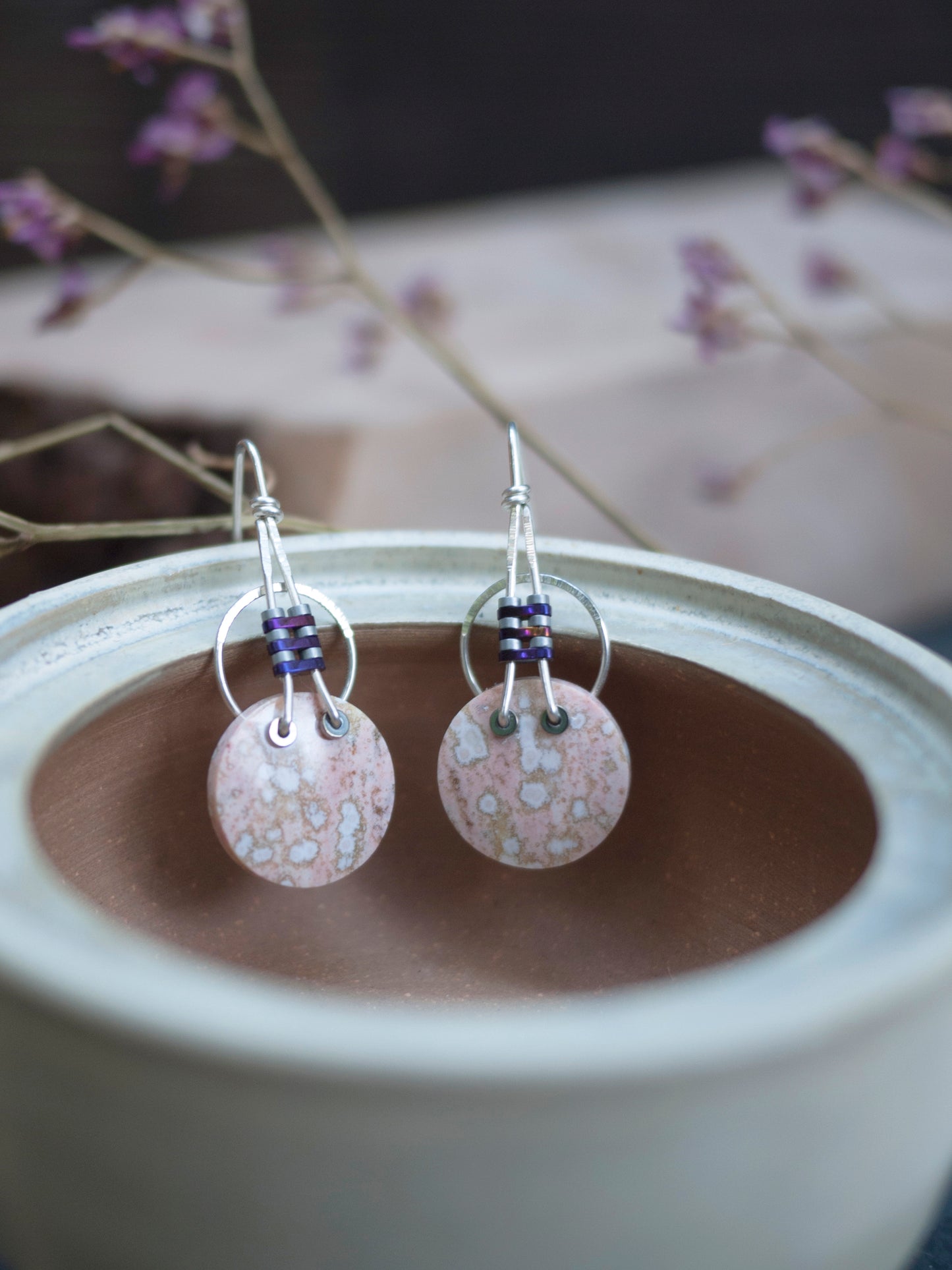 Pink Ocean Jasper Circle Earrings