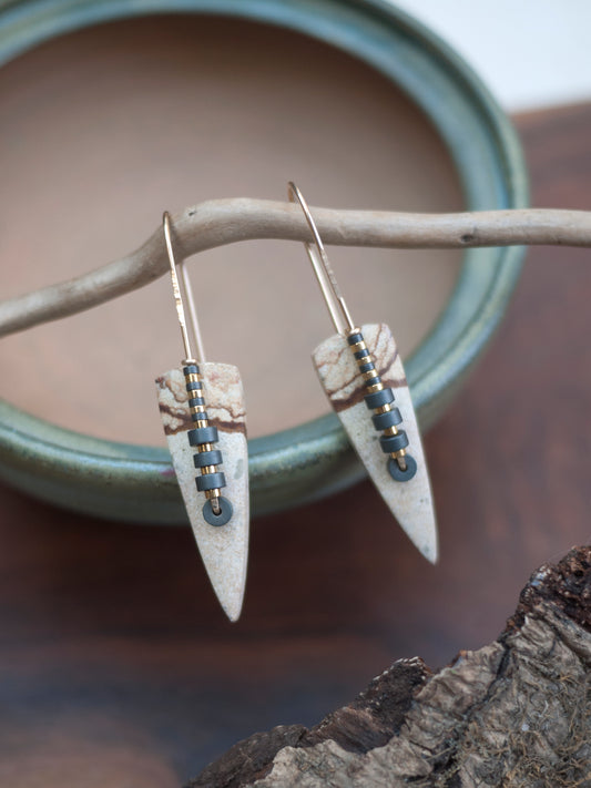 Tan Polychrome Jasper Spear Earringz