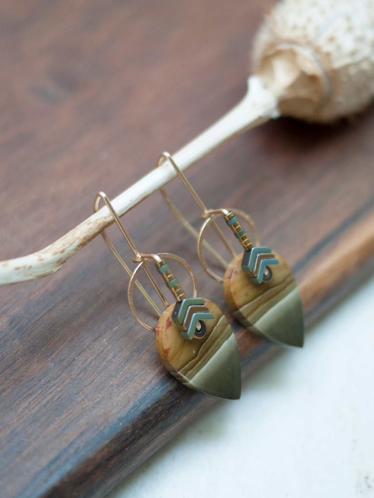 Polychrome Jasper Circle Motif Earrings