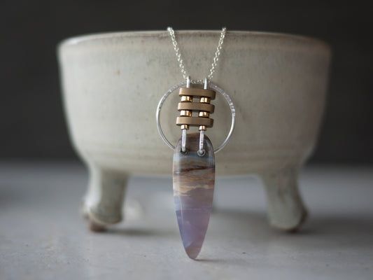 Silver Purple Agate Circle Pendant