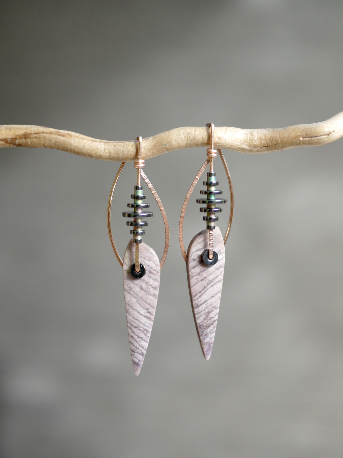 Purple Hyacinth Jasper Leaf Shape Drop Earrings