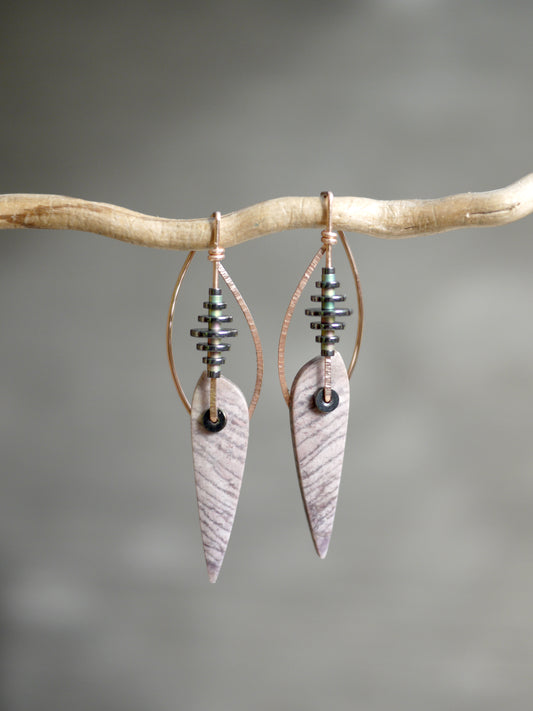 Purple Hyacinth Jasper Leaf Shape Drop Earrings