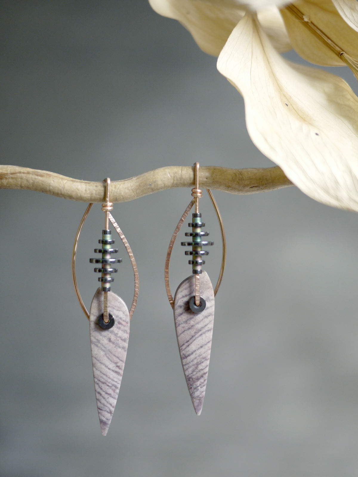 Purple Hyacinth Jasper Leaf Shape Drop Earrings