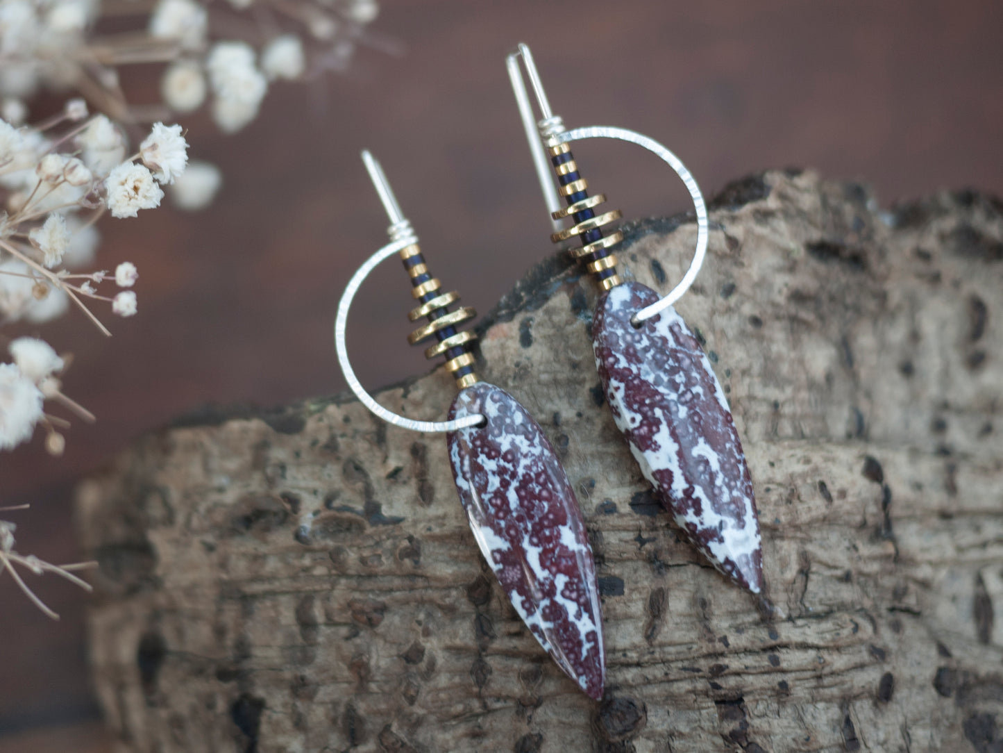 Purple Ocean Jasper Inverted Teardrop Earrings