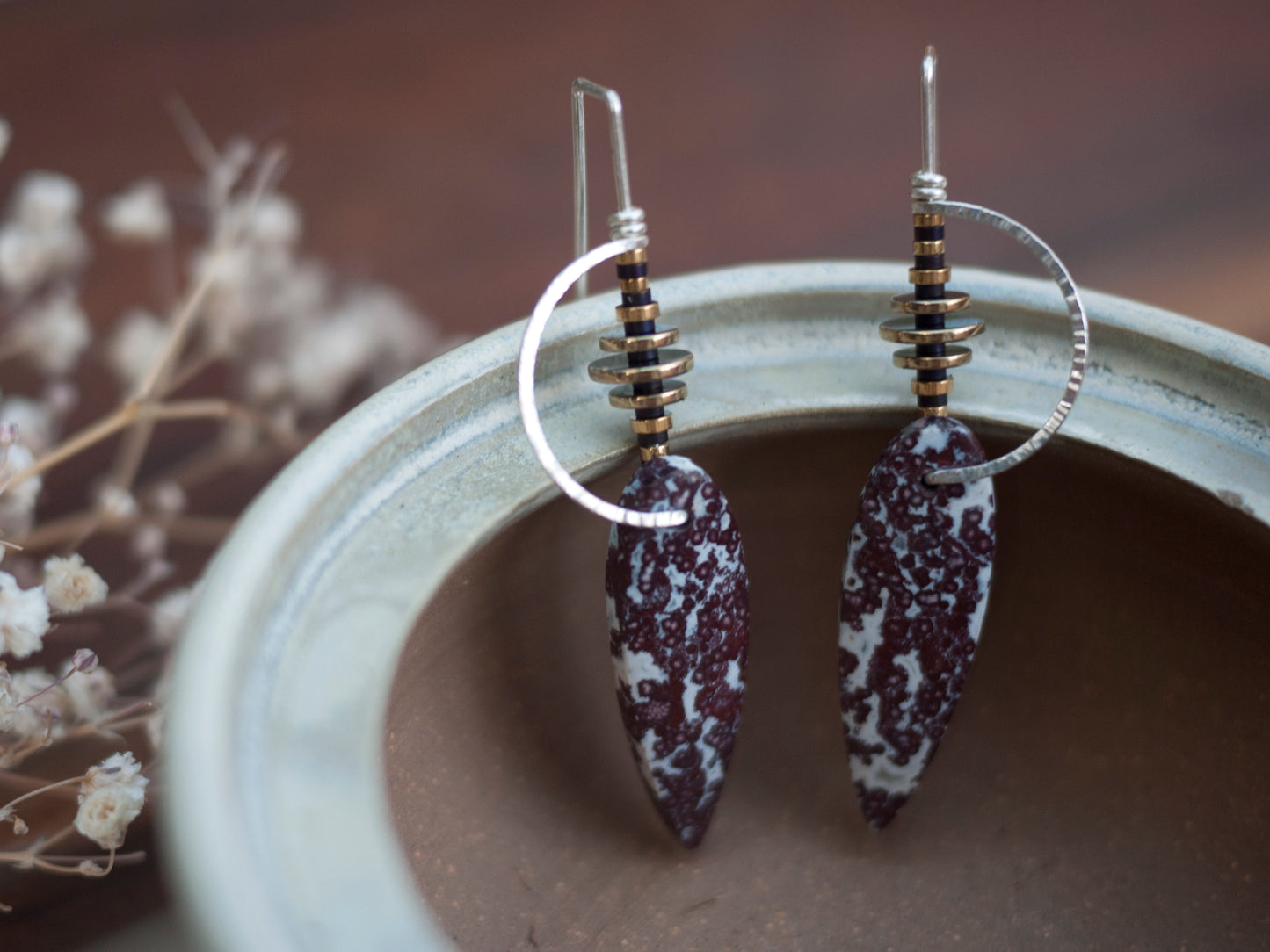 Purple Ocean Jasper Inverted Teardrop Earrings