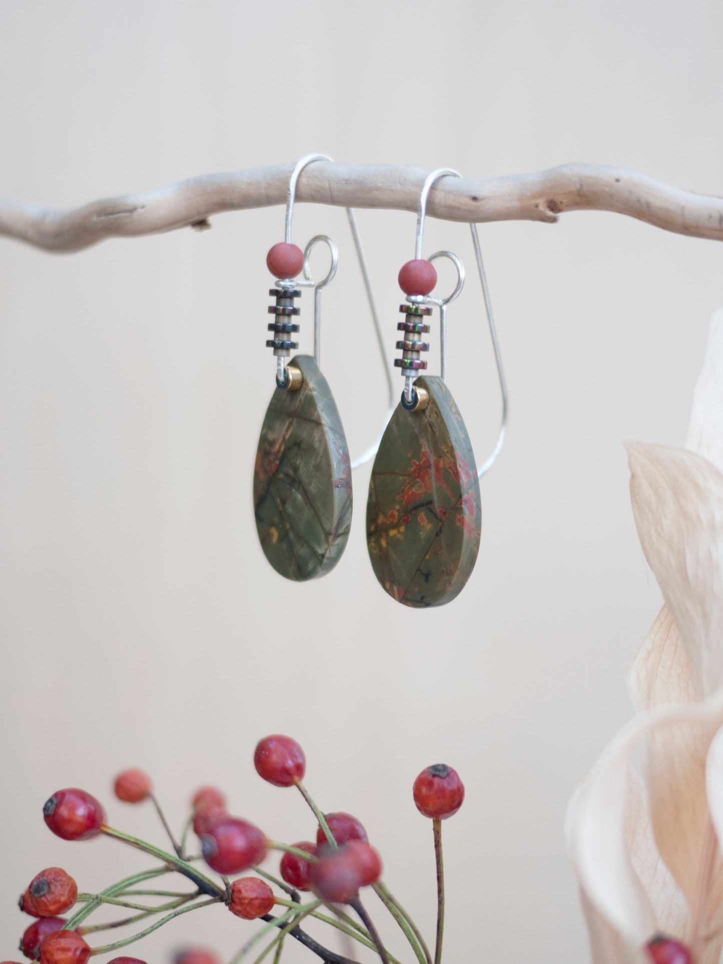 Sculptural Red Creek Jasper Teardrop Earrings