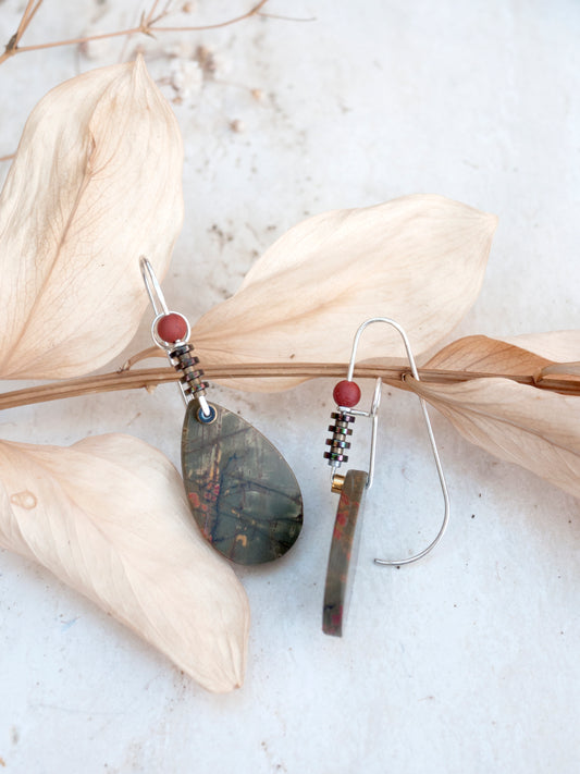 Sculptural Red Creek Jasper Teardrop Earrings