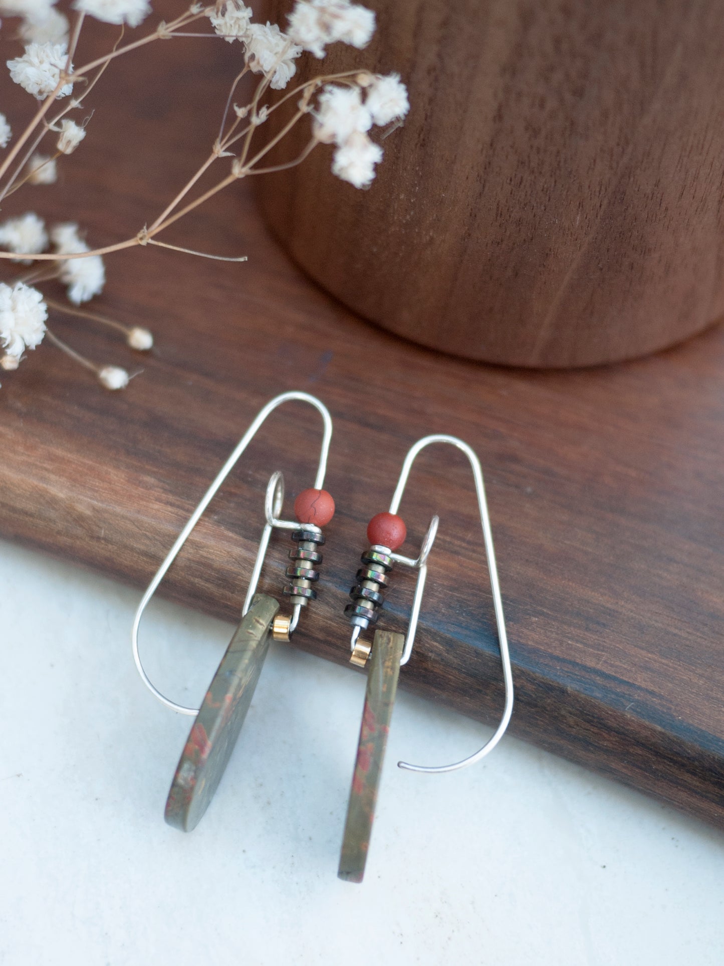 Sculptural Red Creek Jasper Teardrop Earrings