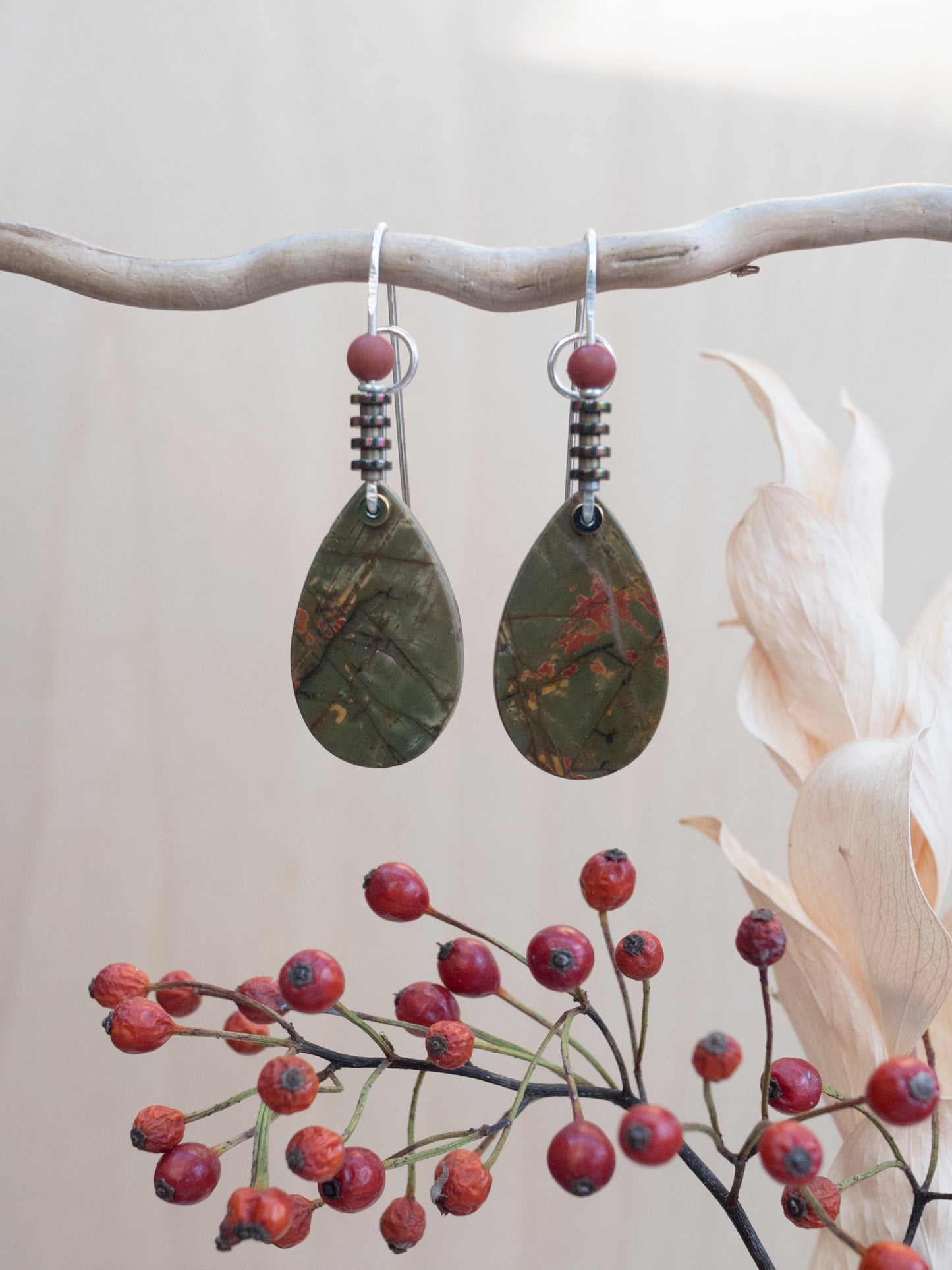 Sculptural Red Creek Jasper Teardrop Earrings