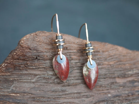 Red Moss Agate Teardrop Dangle Earrings
