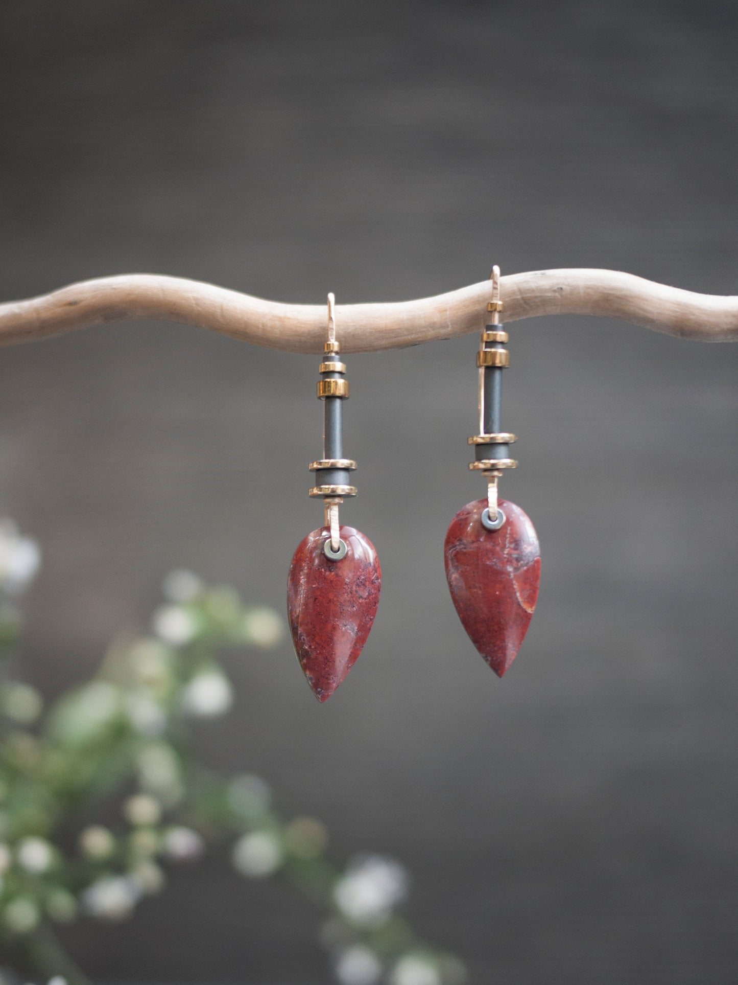 Red Moss Agate Teardrop Dangle Earrings