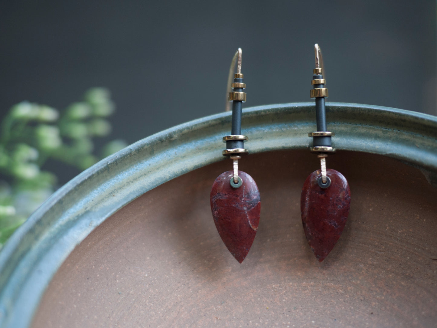 Red Moss Agate Teardrop Dangle Earrings