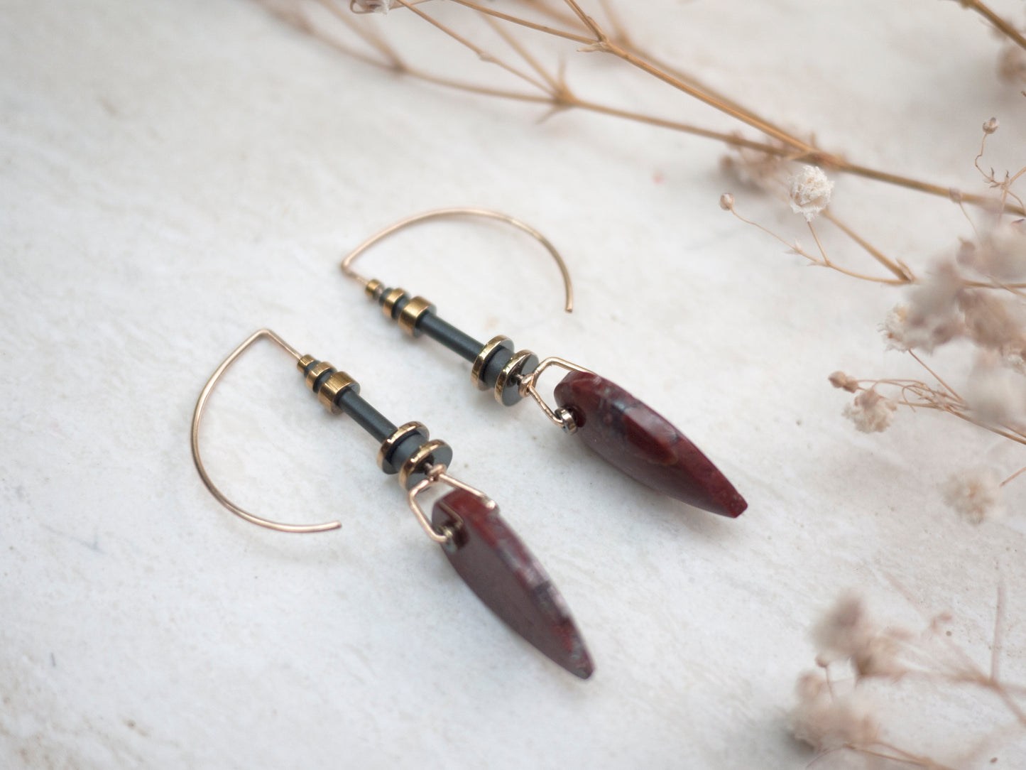 Red Moss Agate Teardrop Dangle Earrings